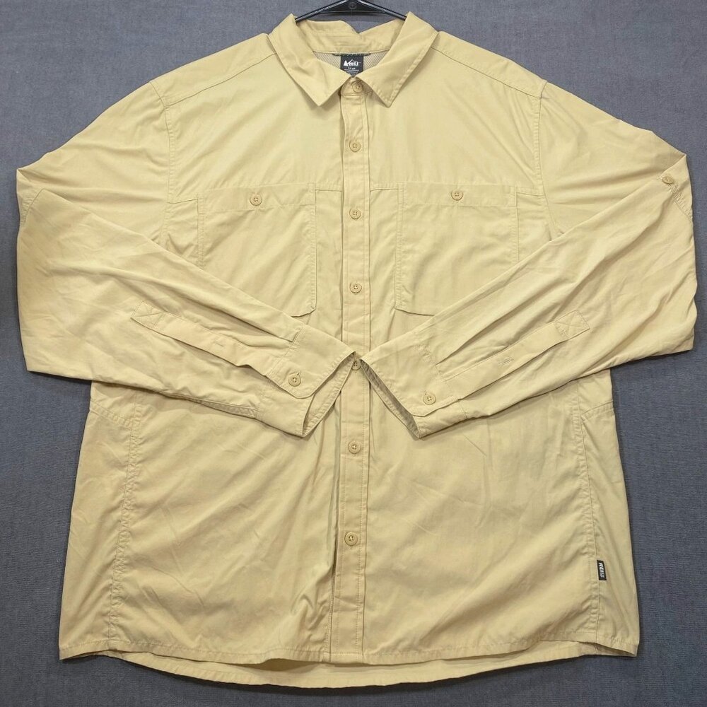 REI Co-Op Mens Yellow Long-Sleeve Button-Up Shirt Size Large Outdoor Hiking